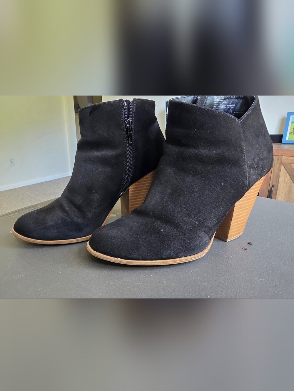 JustFab Black Suede Ankle Booties with Stacked Heel